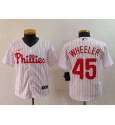 Youth Philadelphia Phillies #45 Zack Wheeler White Pinstripe Stitched Cool Base Jersey