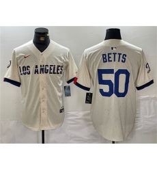 Men's Los Angeles Dodgers #50 Mookie Betts Cream Stitched Baseball Jersey