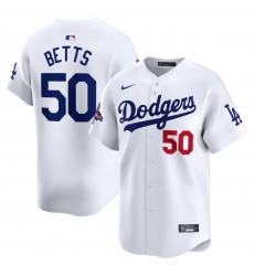 Men's Los Angeles Dodgers #50 Mookie Betts White 2024 World Series Champions Home Limited Stitched Baseball Jersey