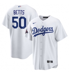 Men's Los Angeles Dodgers #50 Mookie Betts White 2024 World Series Champions Home Stitched Baseball Jersey