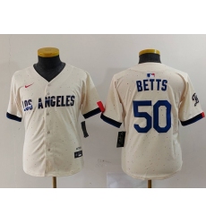 Youth Los Angeles Dodgers #50 Mookie Betts Cream 2024 City Connect Limited Stitched Jersey