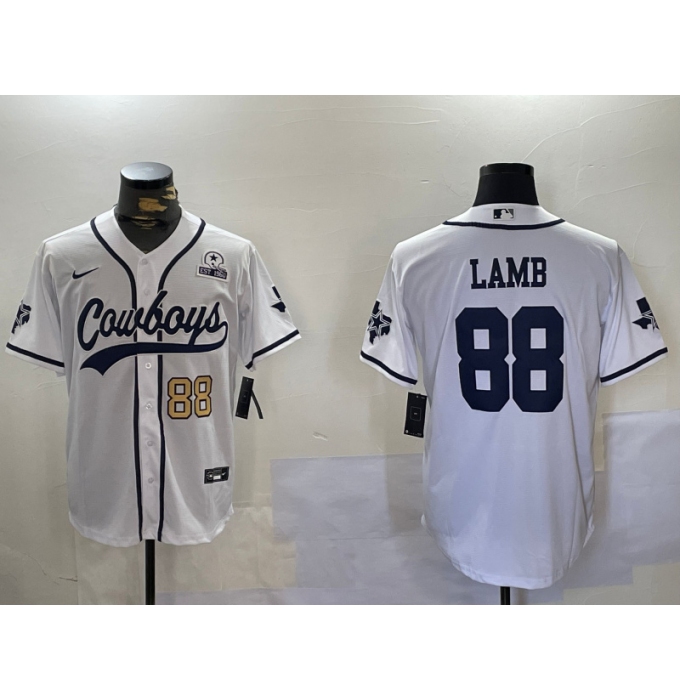 Men's Dallas Cowboys #88 CeeDee Lamb White 2022 Olive Salute To Service Cool Base Stitched Baseball Jersey