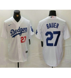 Men's Los Angeles Dodgers #27 Trevor Bauer Number White Stitched Jersey