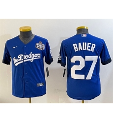 Women's Los Angeles Dodgers #27 Trevor Bauer Blue 2024 World Series City Connect Cool Base Stitched Jersey(Run Small)