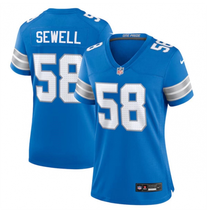 Women's Detroit Lions #58 Penei Sewell Blue Stitched Jersey(Run Smaller)
