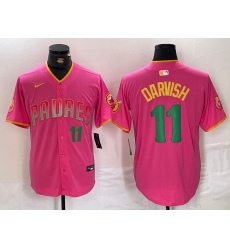 Men's San Diego Padres #11 Yu Darvish Pink Player Number Fashion Baseball Jersey