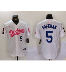 Men's Los Angeles Dodgers #5 Freddie Freeman White Pink Vin & Kobe Stitched Baseball Jersey1