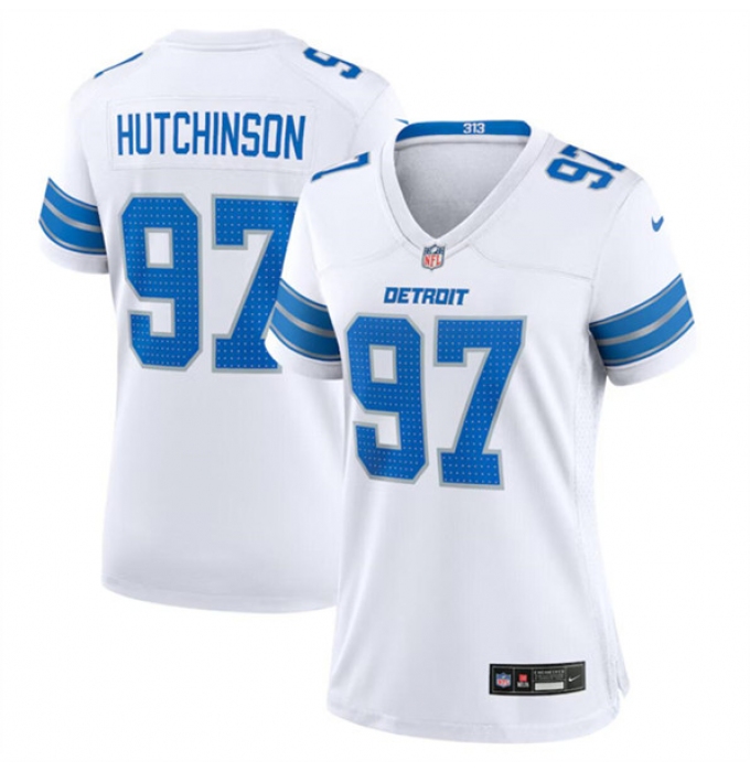 Women's Detroit Lions #97 Aidan Hutchinson White Stitched Jersey(Run Smaller)