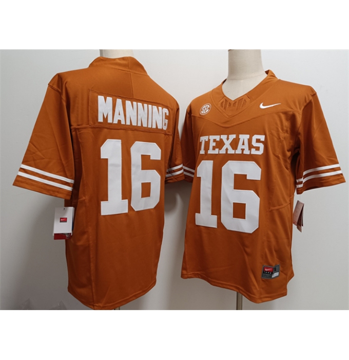 Men's Texas Longhorns #16 Arch Manning Orange F.U.S.E Stitched Jersey