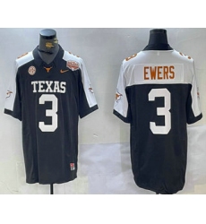 Men's Texas Longhorns #3 Quinn Ewers Black White 100TH FUSE College Stitched Jersey