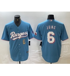 Men's Texas Rangers #6 Josh Jung Number Light Blue Team Logo Cool Base Jersey