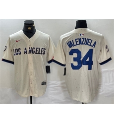 Men's Los Angeles Dodgers #34 Toro Valenzuela Cream Stitched Baseball Jersey