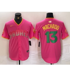 Men's San Diego Padres #13 Manny Machado Pink Cool Base Stitched Baseball Jersey