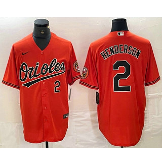 Men's Baltimore Orioles #2 Gunnar Henderson Number Orange Cool Base Stitched Jersey