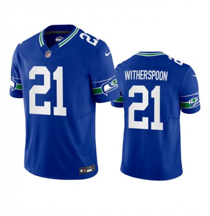 Men's Seattle Seahawks #21 Devon Witherspoon Royal 2023 F.U.S.E. Throwback Vapor Limited Stitched Football Jersey