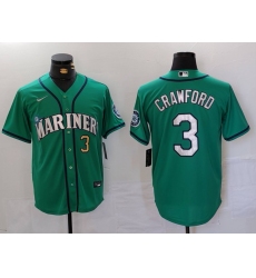 Men's Seattle Mariners #3 JP Crawford Number Teal Green Stitched Cool Base Nike Jersey