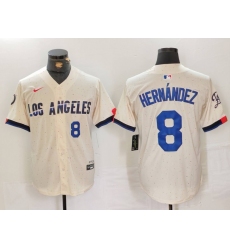 Men's Los Angeles Dodgers #8 Kike Hernandez Number Cream 2024 City Connect Limited Stitched Jersey