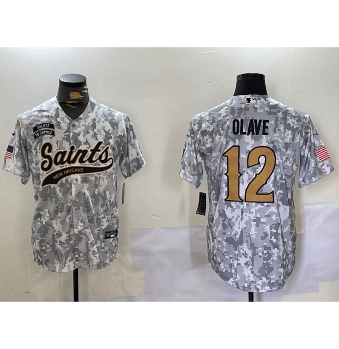 Men's New Orleans Saints #12 Chris Olave Arctic Camo 2024 Salute to Service Stitched Baseball Jersey