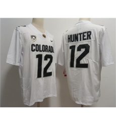 Men's Colorado Buffaloes #12 Travis Hunter White With PAC-12 Patch Stitched Football Jersey