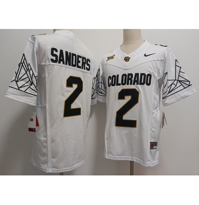 Men's Colorado Buffaloes #2 Shedeur Sanders White Black 2024 Limited FUSE College Football Jersey