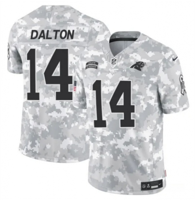 Men's Carolina Panthers #14 Andy Dalton 2024 F.U.S.E Arctic Camo Salute To Service Limited Stitched Football Jersey