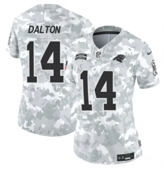 Women's Carolina Panthers #14 Andy Dalton 2024 F.U.S.E Arctic Camo Salute To Service Limited Stitched Football Jersey(Run Small)