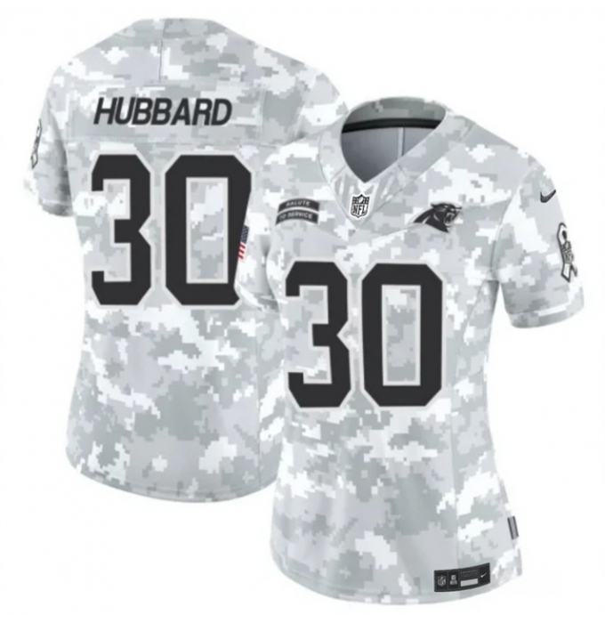 Women's Carolina Panthers #30 Chuba Hubbard 2024 F.U.S.E Arctic Camo Salute To Service Limited Stitched Football Jersey(Run Small)