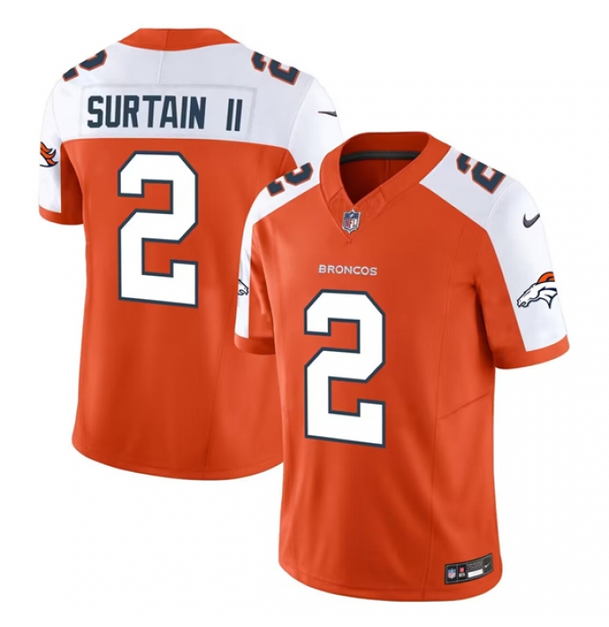Men's Denver Broncos #2 Pat Surtain II Orange 2024 Draft F.U.S.E. Alternate Vapor Limited Stitched Jersey
