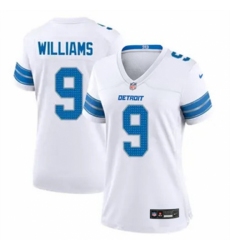 Women Detroit Lions #9 Jameson Williams White 2024 F U S E Vapor Limited Stitched Jersey