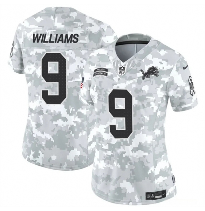 Women's Detroit Lions #9 Jameson Williams 2024 F.U.S.E Arctic Camo Salute To Service Limited Stitched Jersey(Run Small)