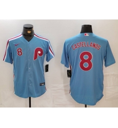 Men's Philadelphia Phillies #8 Nick Castellanos Number Light Blue Cooperstown Cool Base Jersey