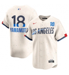 Men's Brooklyn Dodgers #18 Yoshinobu Yamamoto Cream 2024 City Connect Limited Stitched Baseball Jersey