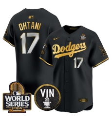 Men's Los Angeles Dodgers #17 Shohei Ohtani Black Gold 2024 World Series Vin & Kobe Limited Stitched Baseball Jersey