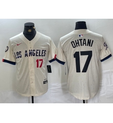 Mens Los Angeles Dodgers #17 Shohei Ohtani Cream 2024 City Connect Limited Stitched Jersey