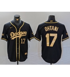 Men's Los Angeles Dodgers #17 Shohei Ohtani Number Black Gold World Series Champions Cool Base Stitched Jersey