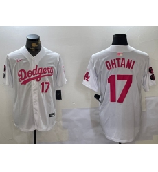 Men's Los Angeles Dodgers #17 Shohei Ohtani Number White Pink Limited Cool Base Stitched Jerseys