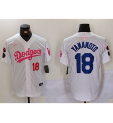 Men's Los Angeles Dodgers #18 Yoshinobu Yamamoto White Pink Vin & Kobe Stitched Baseball Jerseys