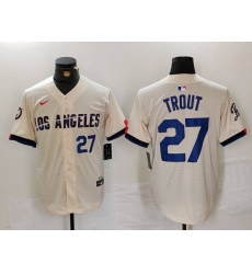 Men's Los Angeles Dodgers #27 Mike Trout Number Cream 2024 City Connect Limited Stitched Jersey