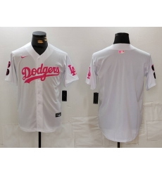 Men's Los Angeles Dodgers Team Big Logo White Pink Vin & Kobe Stitched Baseball Jersey