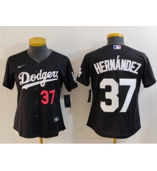 Women's Los Angeles Dodgers #37 Teoscar Hernandez Number Black Cool Base Stitched Jersey