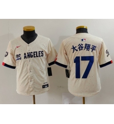 Youth Los Angeles Dodgers #17 大谷翔平 Cream Blue 2024 City Connect Limited Stitched Jersey