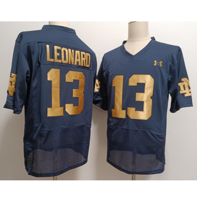 Men's Notre Dame Fighting Irish #13 Riley Leonard Name Navy Blue College Stitched Jersey