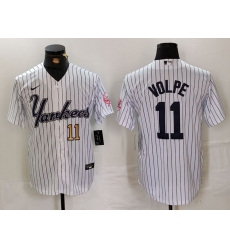 Men's New York Yankees #11 Anthony Volpe White Pinstripe Fashion Cool Base Jerseys