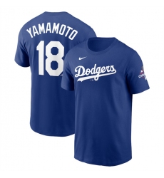 Men's Los Angeles Dodgers #18 Yoshinobu Yamamoto Royal 2024 World Series Champions Name & Number T-Shirt