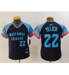 Youth Milwaukee Brewers #22 Christian Yelich Number Navy 2024 All Star Limited Stitched Jerseys