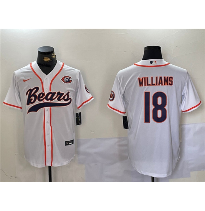 Men's Chicago Bears #18 Caleb Williams White With Cool Base Baseball Stitched Jersey