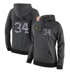 NFL Women's Nike Baltimore Ravens #34 Alex Collins Stitched Black Anthracite Salute to Service Player Performance Hoodie