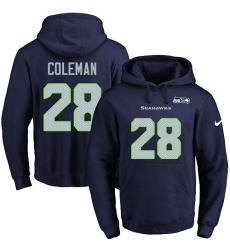 NFL Men's Nike Seattle Seahawks #28 Justin Coleman Navy Blue Name & Number Pullover Hoodie