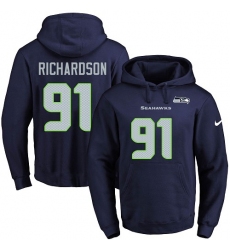 NFL Men's Nike Seattle Seahawks #91 Sheldon Richardson Navy Blue Name & Number Pullover Hoodie