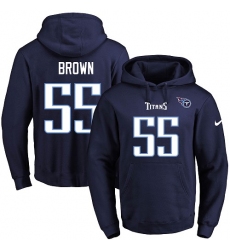 NFL Men's Nike Tennessee Titans #55 Jayon Brown Navy Blue Name & Number Pullover Hoodie